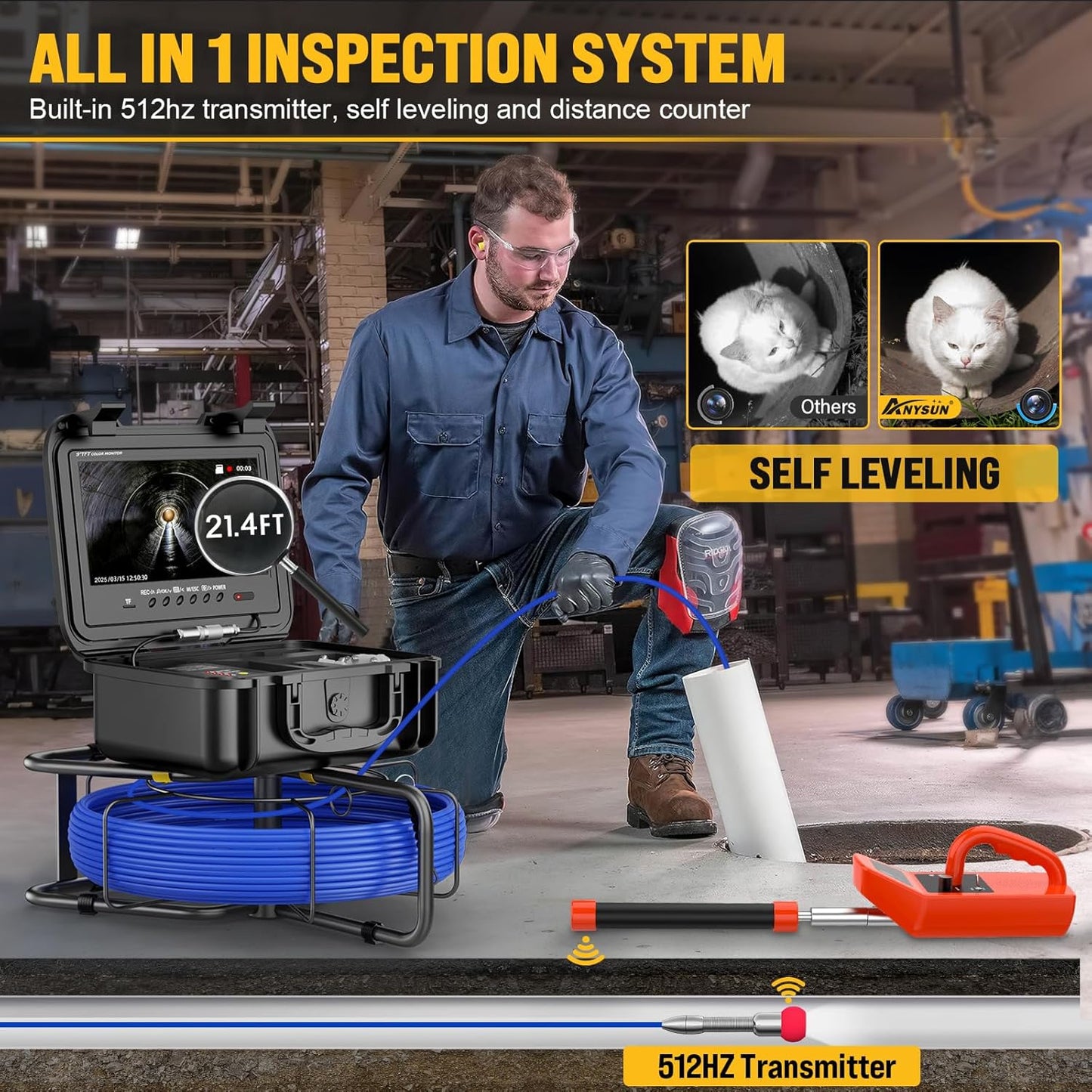 NO TAX WAY 9" IPS Screen Waterproof Pipe Inspection Drain Camera DVR 512Hz Sonde Transmitter Self Leveling Camera