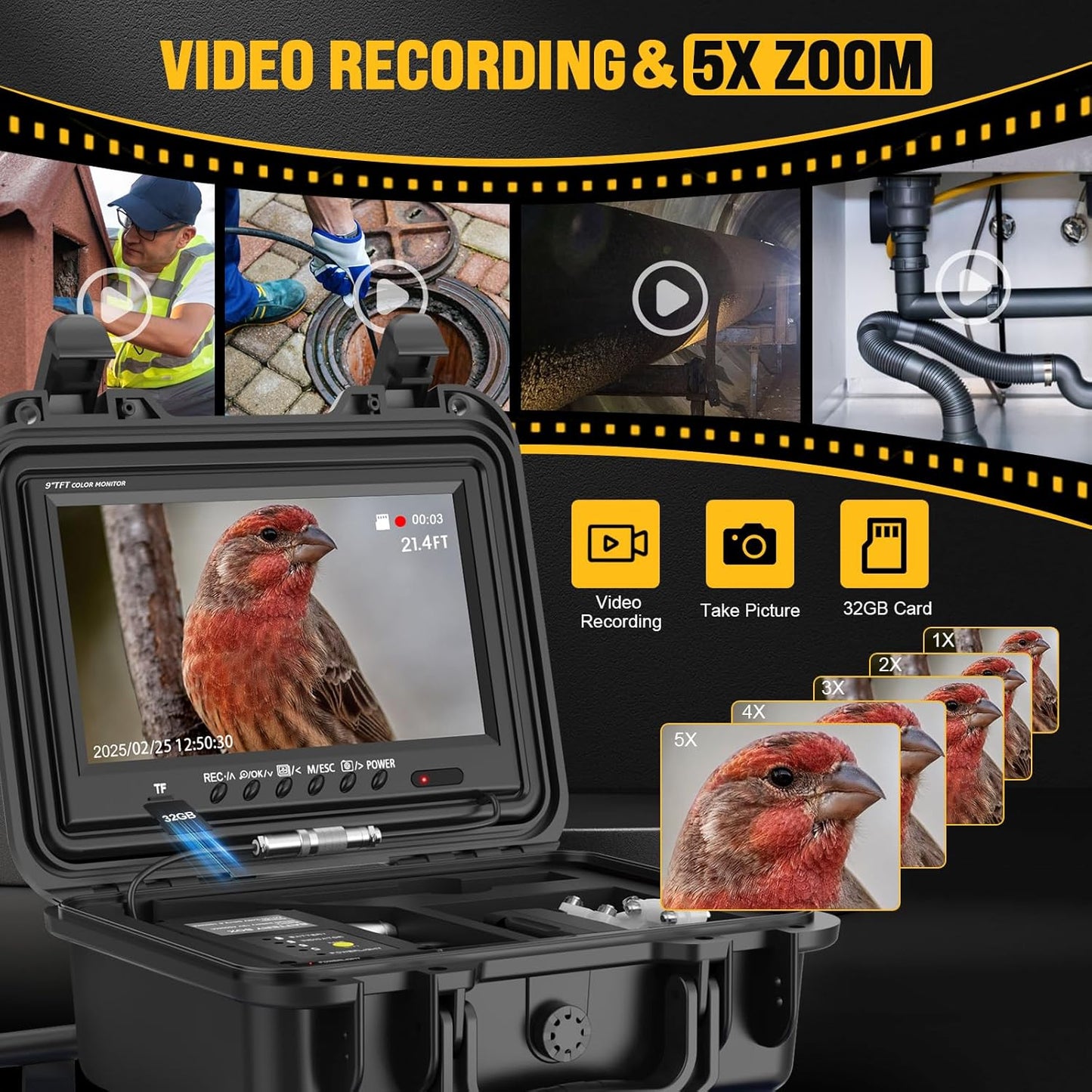 NO TAX WAY 9" IPS Screen Waterproof Pipe Inspection Drain Camera DVR 512Hz Sonde Transmitter Self Leveling Camera