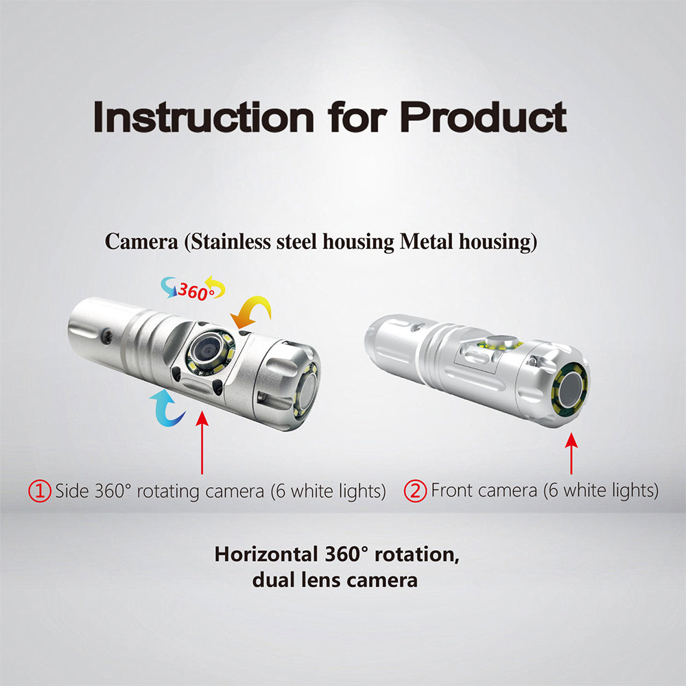360 Rotation Camera kit with dual camera head for pipe and chimney inspection system