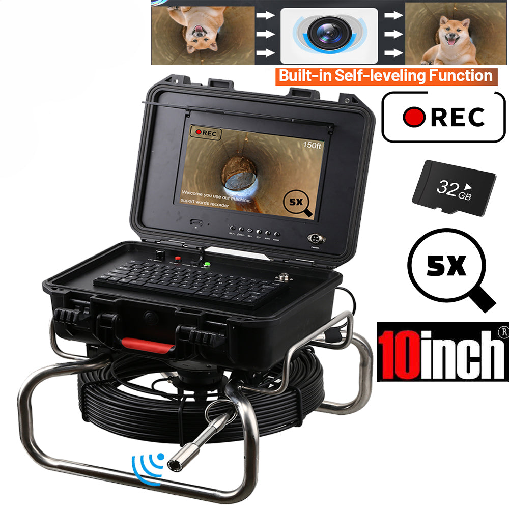 10" IPS Screen Waterproof Pipe Inspection Drain Camera DVR 512Hz Sonde Transmitter Self Leveling Camera
