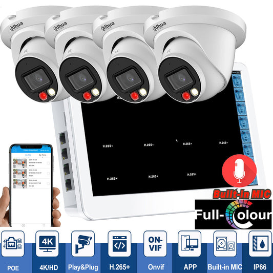 Original dahua mutil language  8Mpx full color PoE IP bullet IP camera kit with 8ch POE NVR recorder）