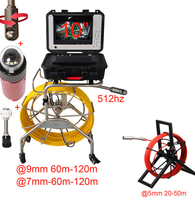 Waterproof Sewer Pan Tilt Camera 10inch LCD Monitor with DVR 2MP 360 Rotation Camera Head Endoscope with Meter Counter