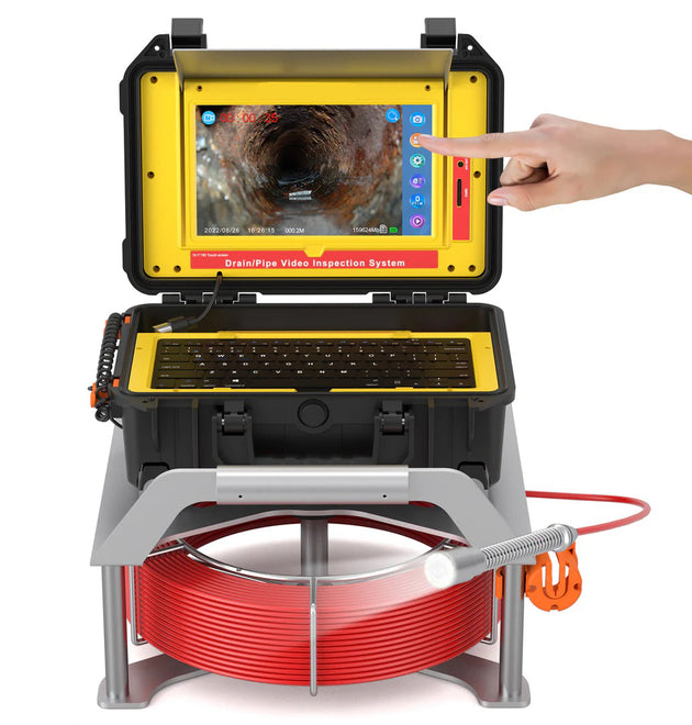 10inch 50m 512hz sonde Touch Screen Sewer Camera with Self-leveling & Meter Counter Recorder