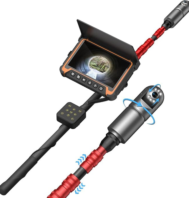 Sewer Camera with 360° Rotating Camera, 3M Telescoping Pole, 7