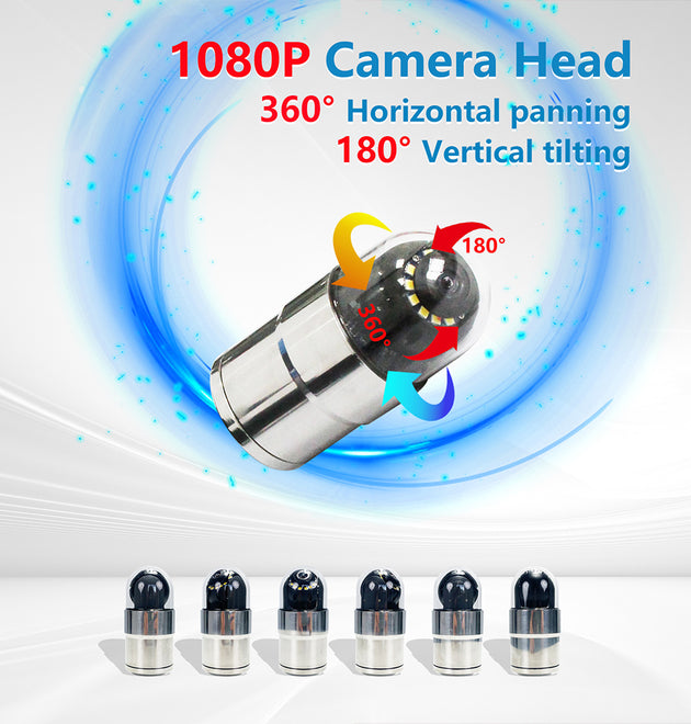 Waterproof Sewer Pan Tilt Camera 10inch LCD Monitor with DVR 2MP 360 Rotation Camera Head Endoscope with Meter Counter