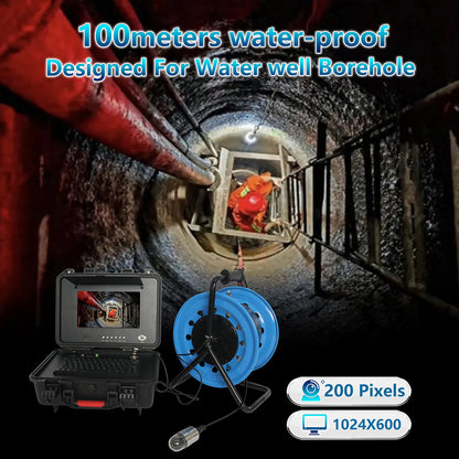 360 Rotation Lens Borehole Camera 200M Deep Well Inspection Camera 2 Mega Pixel Deep Water Camera with DVR