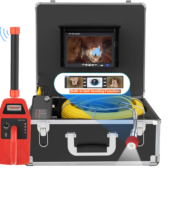 Self Leveling Sewer Inspection Camera with Locator 7“Color Monitor Drain Pipe Cameras with 512Hz Sonde and Receiver